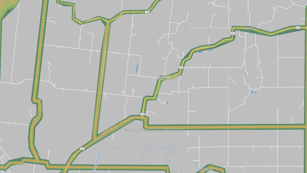 Mount Olympus, IN Map of Noise Levels in Mount Olympus