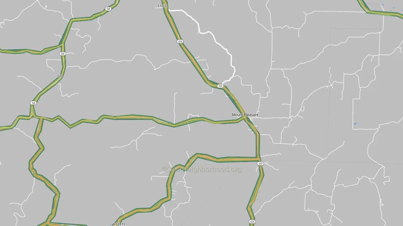 Mount Pleasant, AR Map of Noise Levels in Mount Pleasant