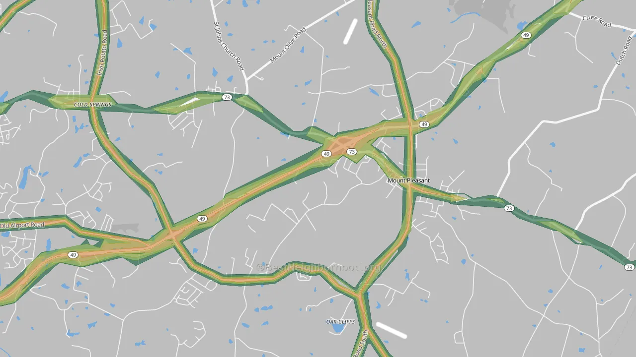 Mount Pleasant Area, Mount Pleasant, NC Map of Noise Levels in Mount Pleasant Area