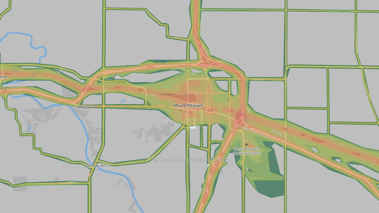 Mount Pleasant, IA Map of Noise Levels in Mount Pleasant