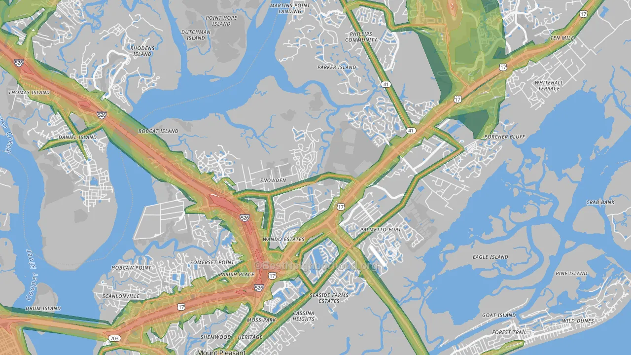 Mount Pleasant, SC Map of Noise Levels in Mount Pleasant