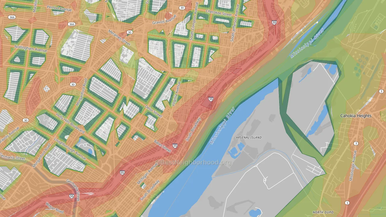 Mount Pleasant, St. Louis, MO Map of Noise Levels in Mount Pleasant