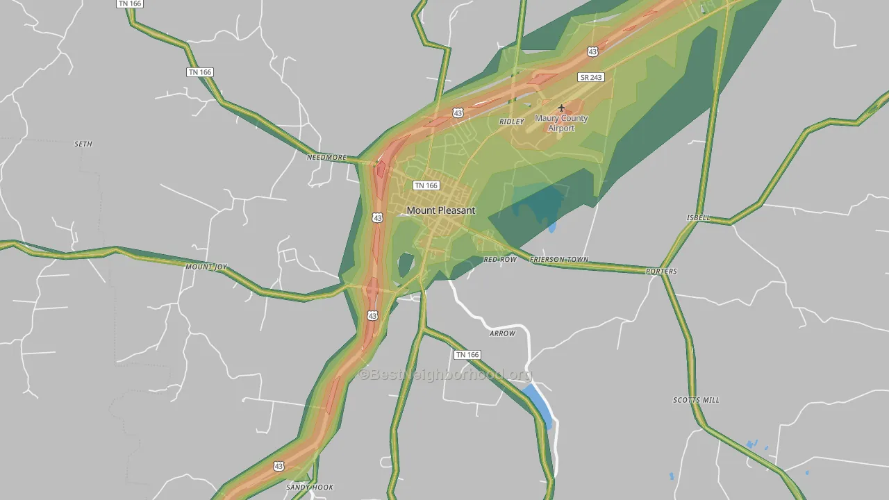 Mount Pleasant, TN Map of Noise Levels in Mount Pleasant