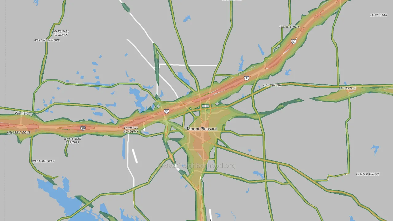 Mount Pleasant, TX Map of Noise Levels in Mount Pleasant