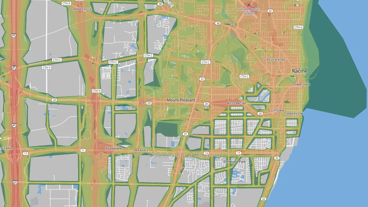 Mount Pleasant, WI Map of Noise Levels in Mount Pleasant