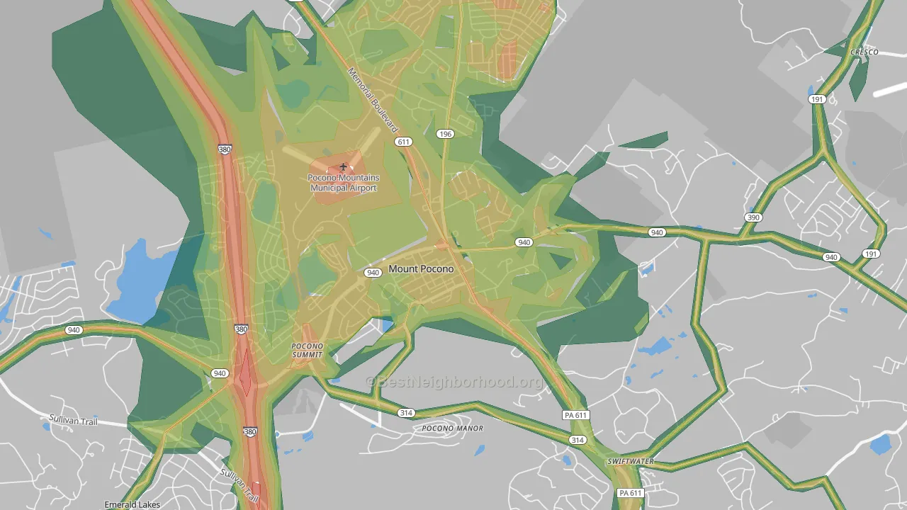 Mount Pocono, PA Map of Noise Levels in Mount Pocono