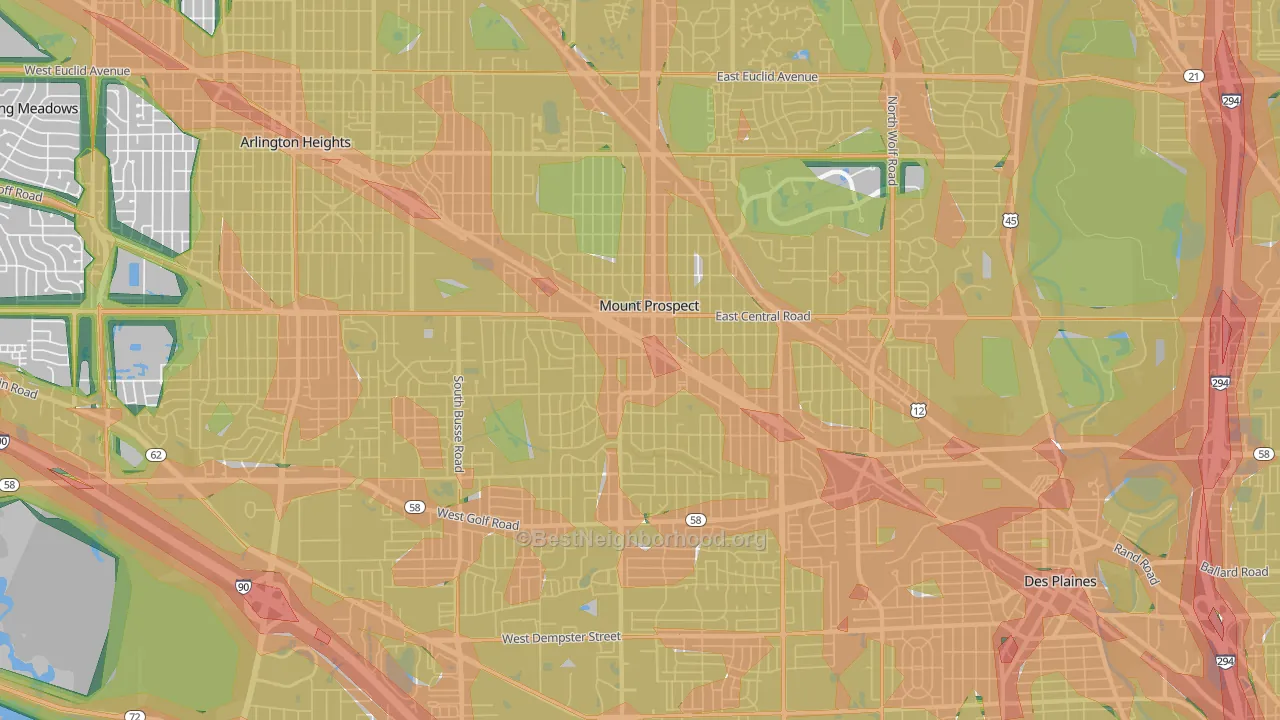 Mount Prospect, IL Map of Noise Levels in Mount Prospect