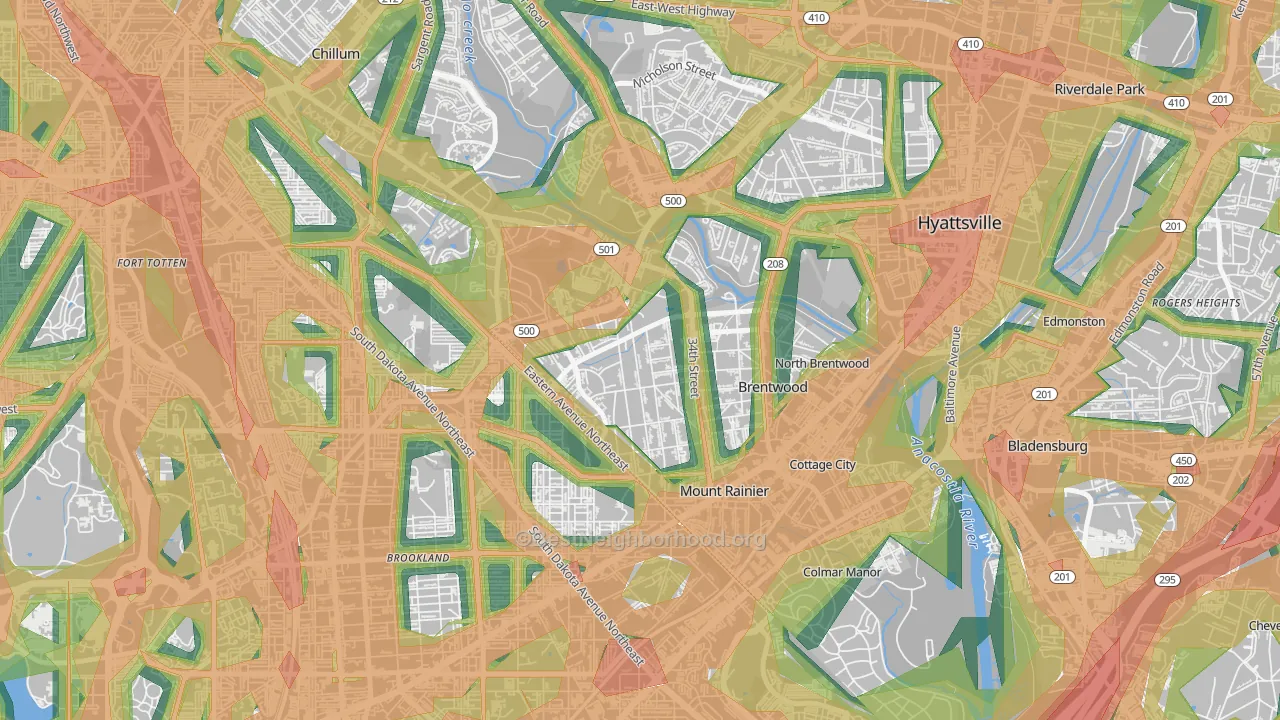 Mount Rainier, MD Map of Noise Levels in Mount Rainier