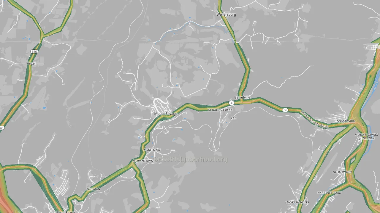 Mount Savage, MD Map of Noise Levels in Mount Savage