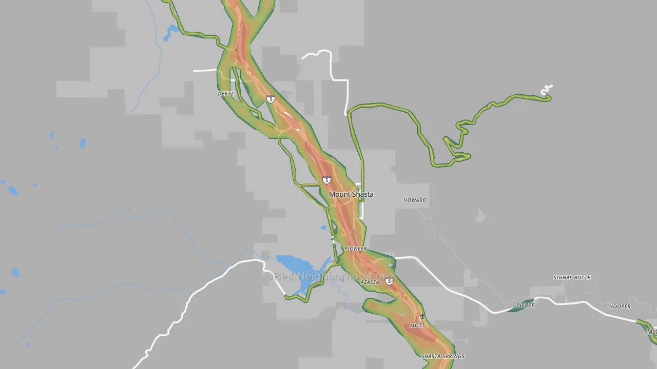 Mount Shasta, CA Map of Noise Levels in Mount Shasta