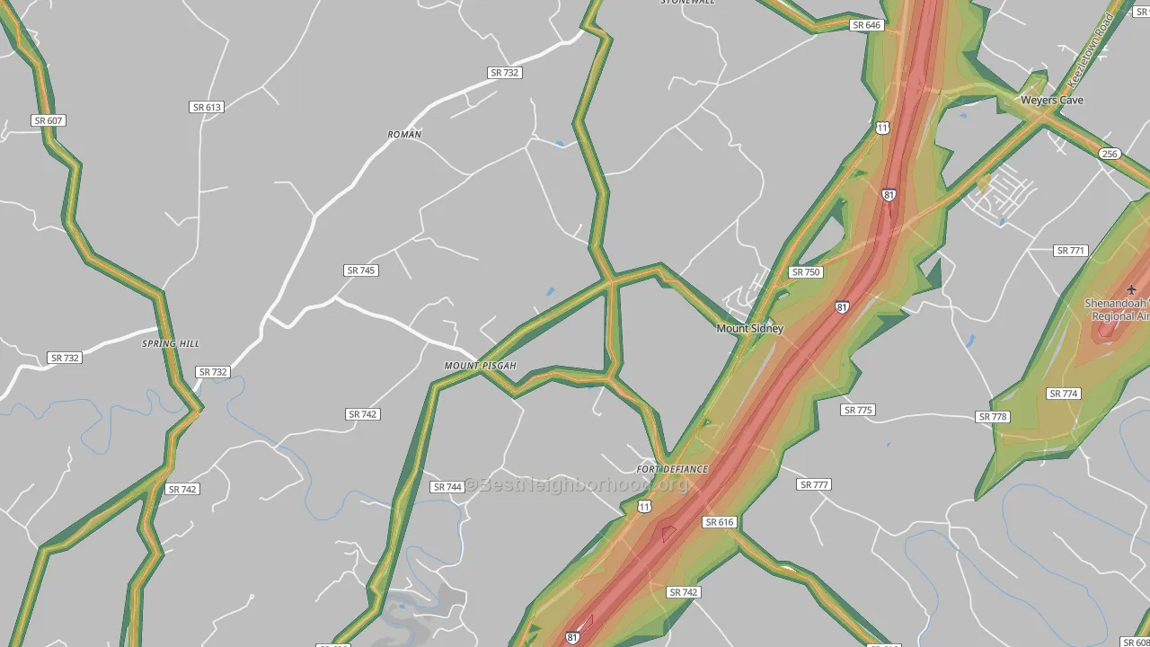 Mount Sidney, VA Map of Noise Levels in Mount Sidney