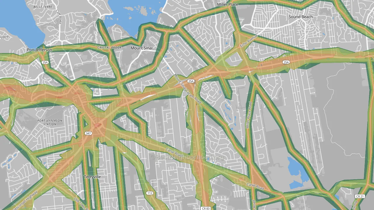Mount Sinai, NY Map of Noise Levels in Mount Sinai
