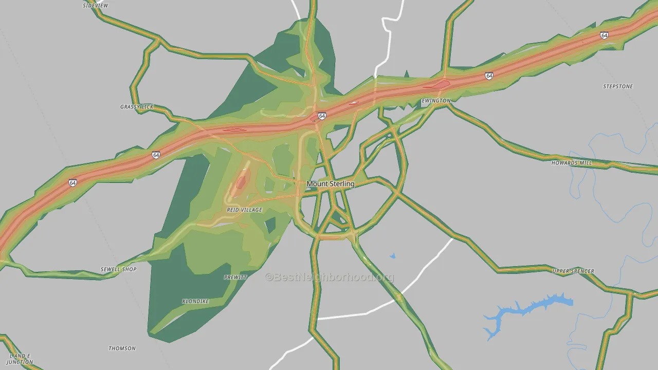 Mount Sterling, KY Map of Noise Levels in Mount Sterling