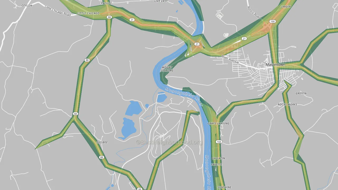 Mount Sterling, PA Map of Noise Levels in Mount Sterling