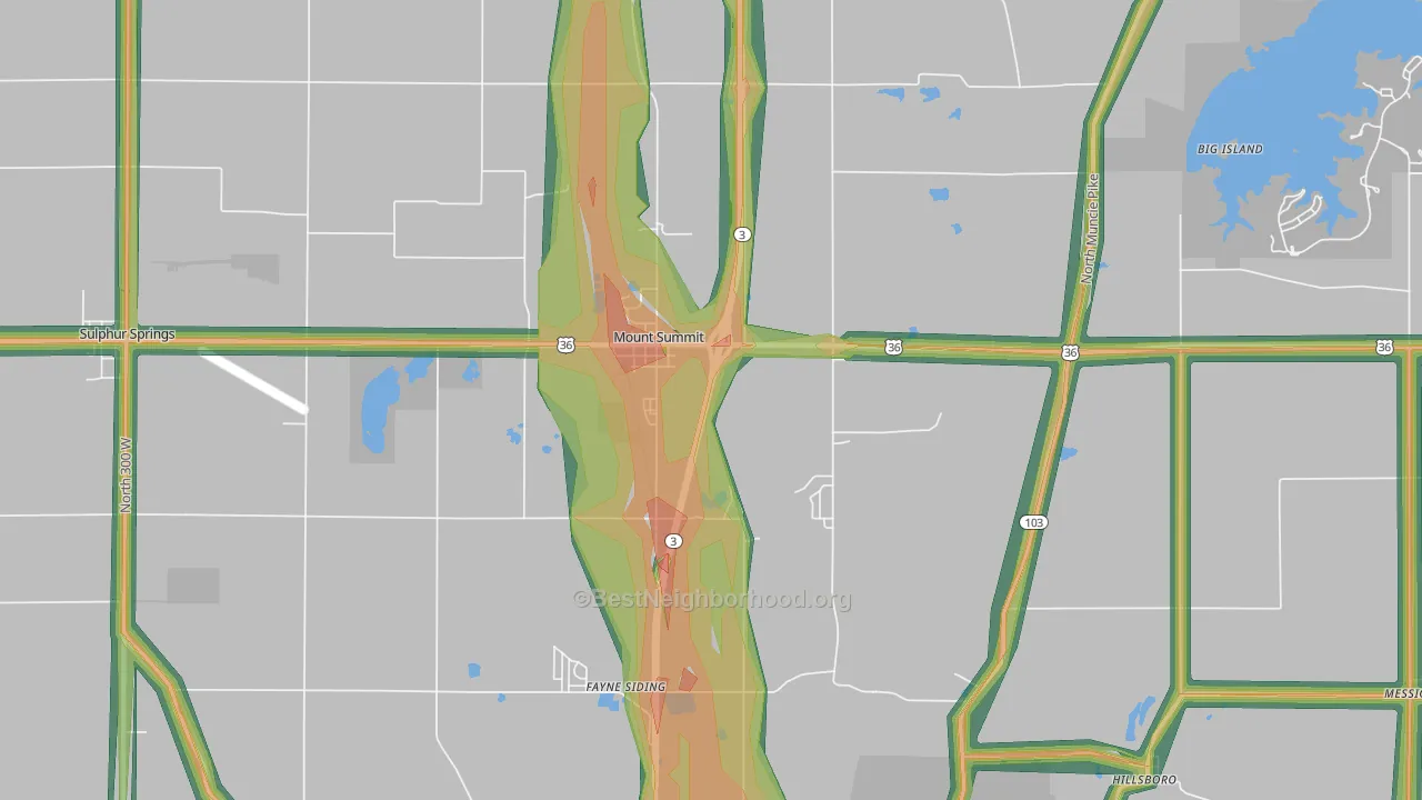 Mount Summit, IN Map of Noise Levels in Mount Summit