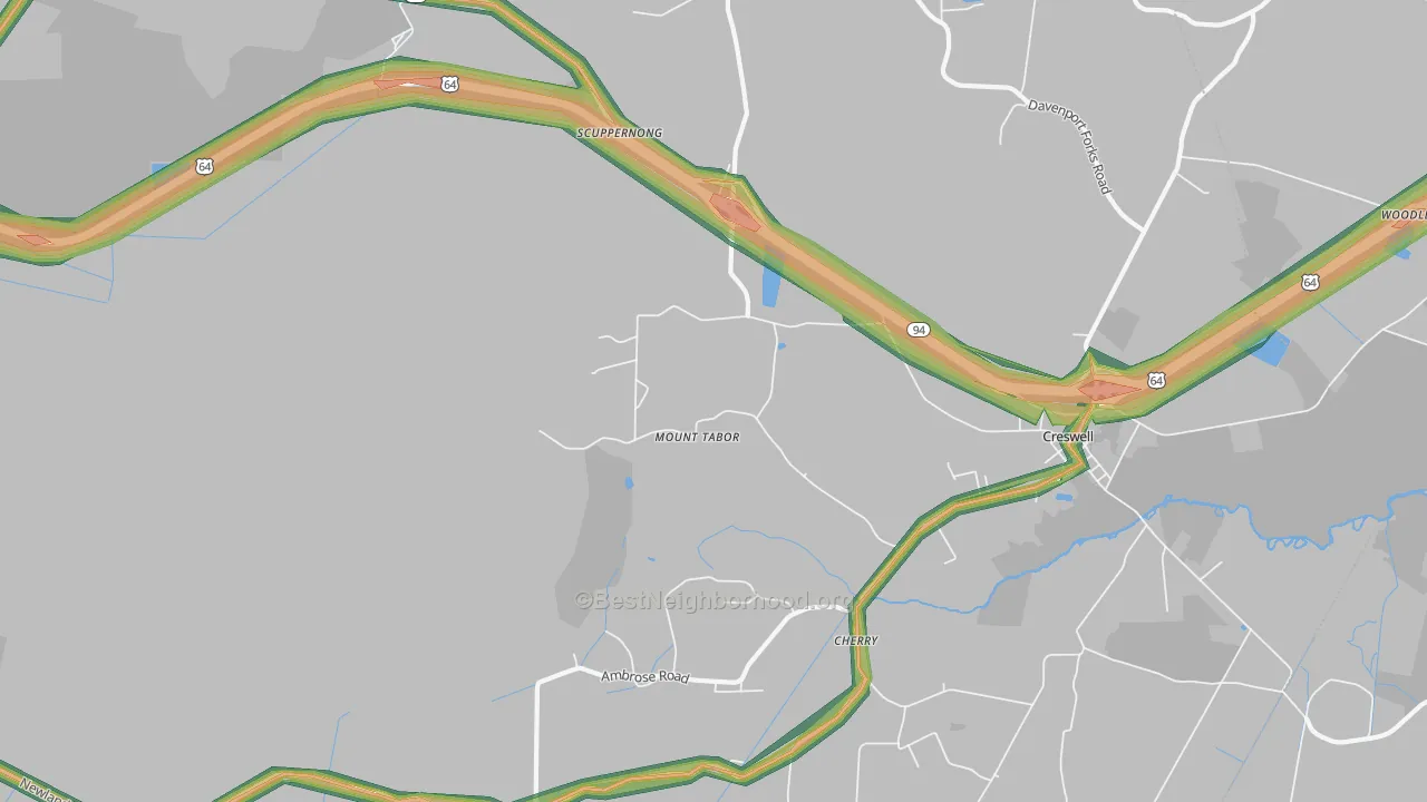 Mount Tabor, NC Map of Noise Levels in Mount Tabor
