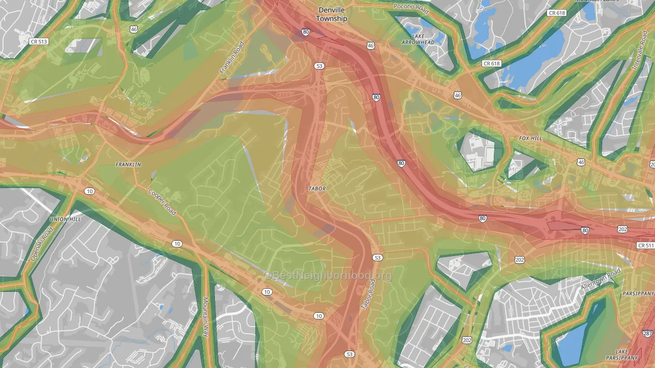 Mount Tabor, NJ Map of Noise Levels in Mount Tabor