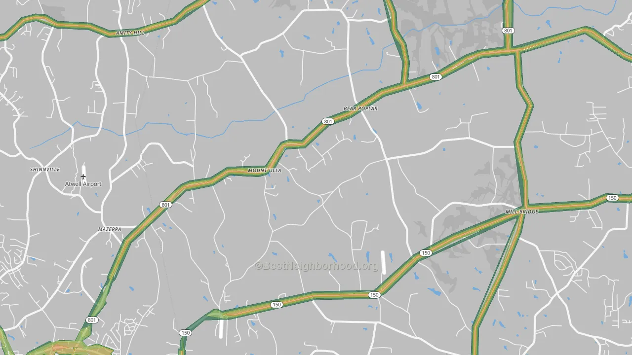 Mount Ulla, NC Map of Noise Levels in Mount Ulla