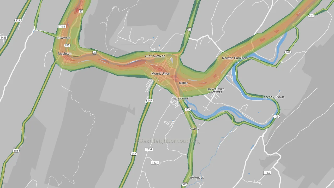 Mount Union, PA Map of Noise Levels in Mount Union