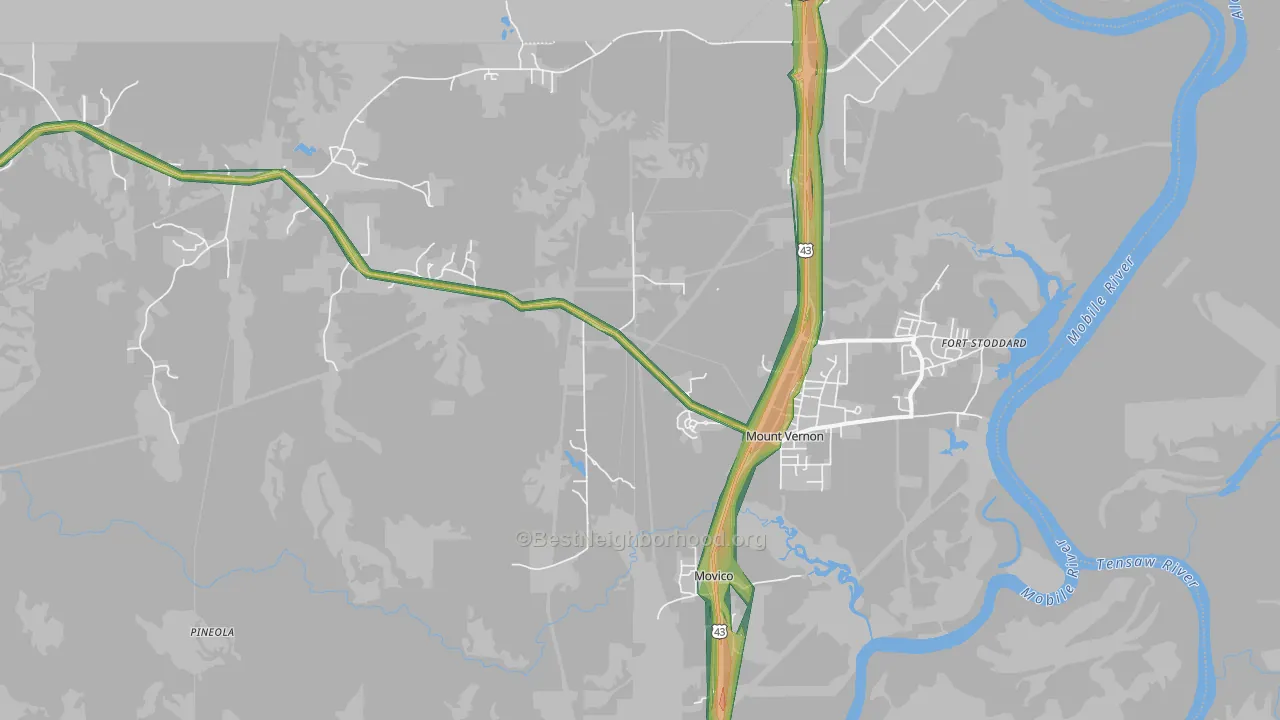Mount Vernon, AL Map of Noise Levels in Mount Vernon