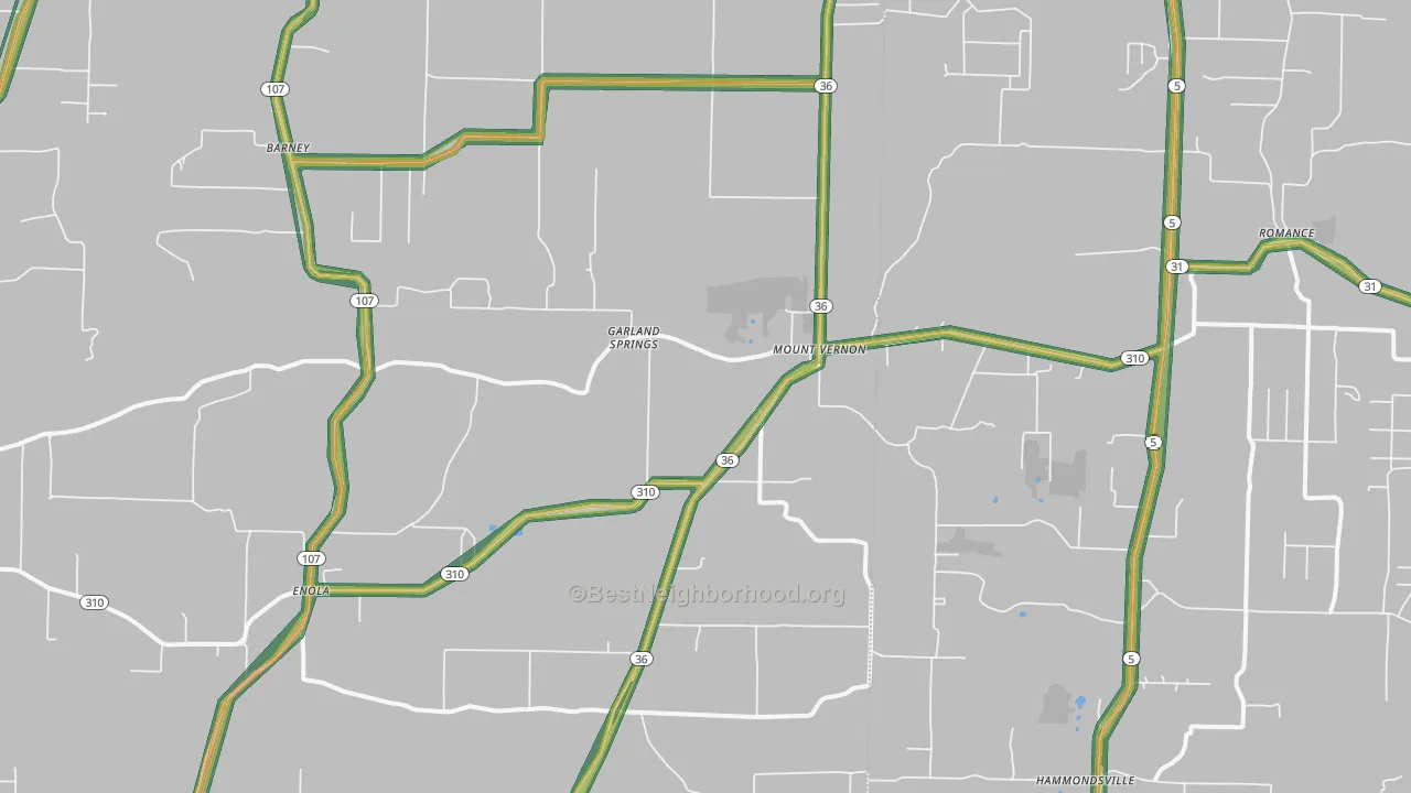 Mount Vernon, AR Map of Noise Levels in Mount Vernon