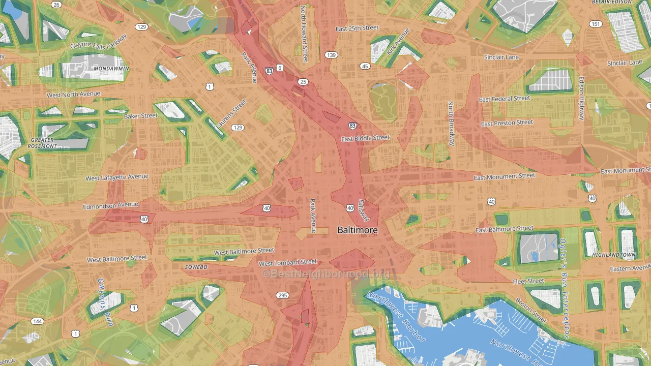 Mount Vernon, Baltimore, MD Map of Noise Levels in Mount Vernon