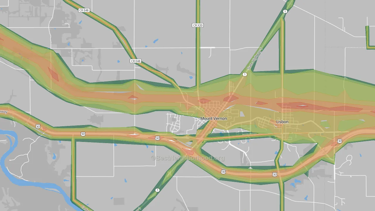 Mount Vernon, IA Map of Noise Levels in Mount Vernon