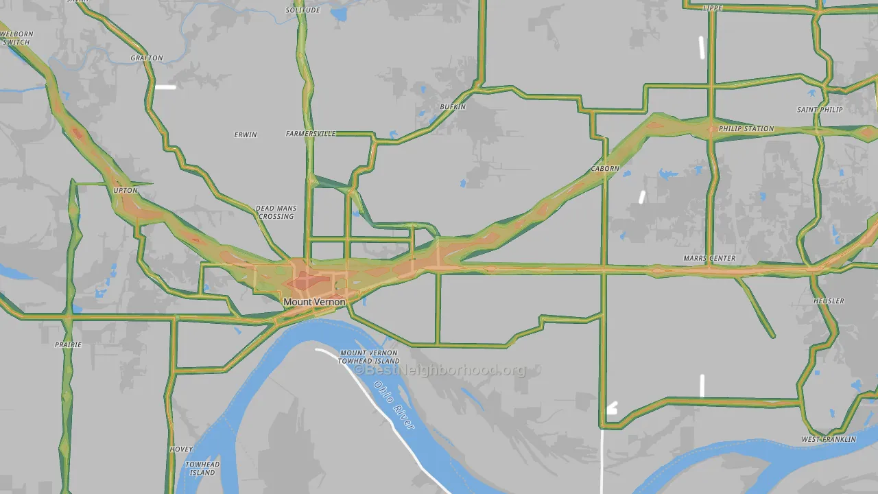 Mount Vernon, IN Map of Noise Levels in Mount Vernon