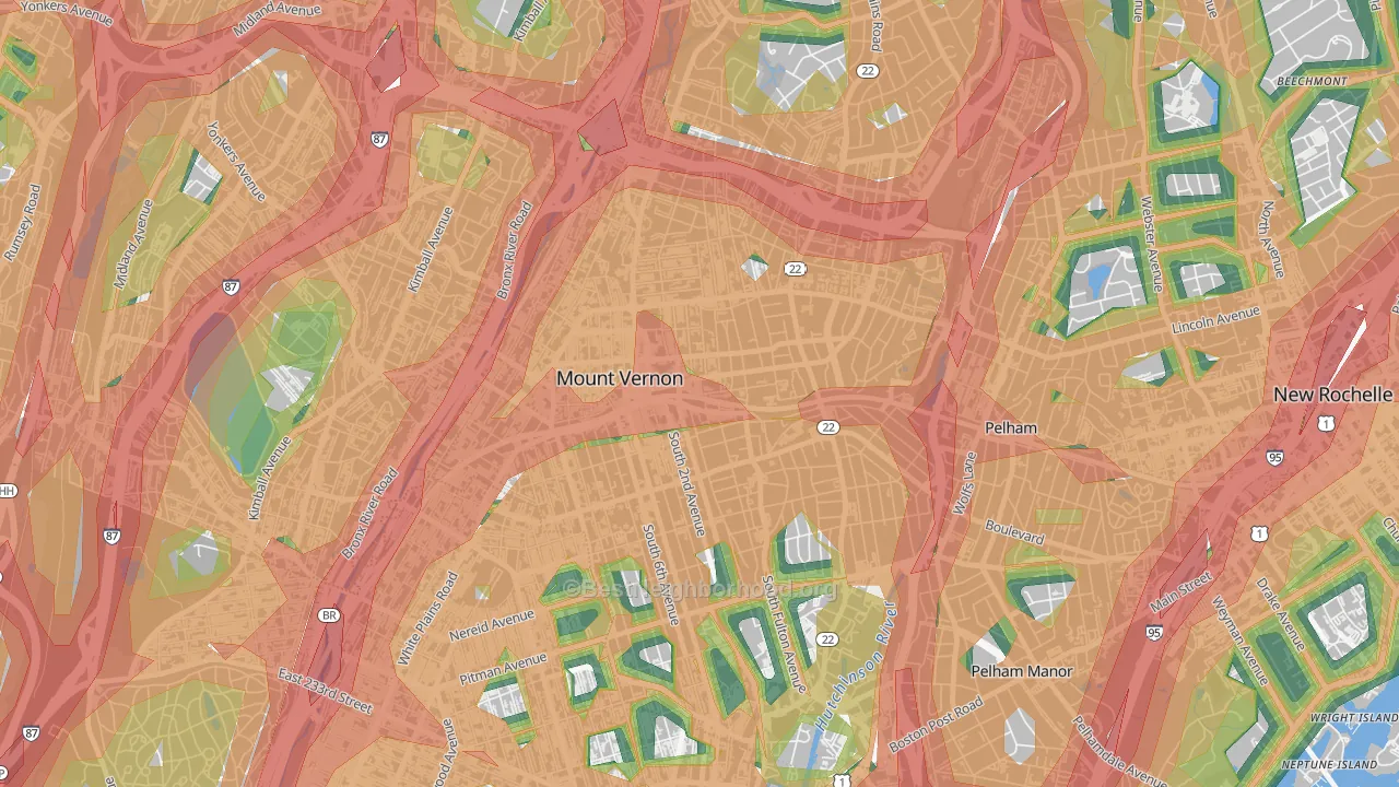 Mount Vernon, NY Map of Noise Levels in Mount Vernon
