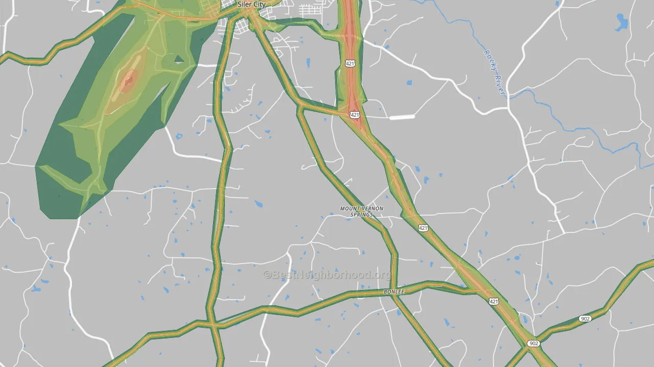 Mount Vernon Springs, NC Map of Noise Levels in Mount Vernon Springs
