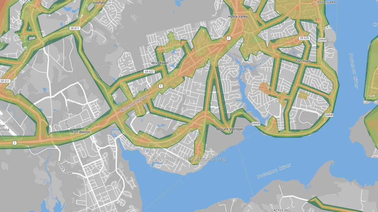 Mount Vernon, VA Map of Noise Levels in Mount Vernon