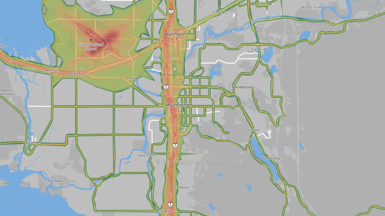 Mount Vernon, WA Map of Noise Levels in Mount Vernon