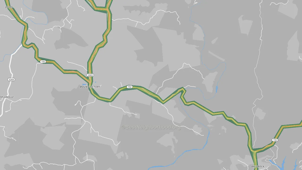 Mount Victory, KY Map of Noise Levels in Mount Victory
