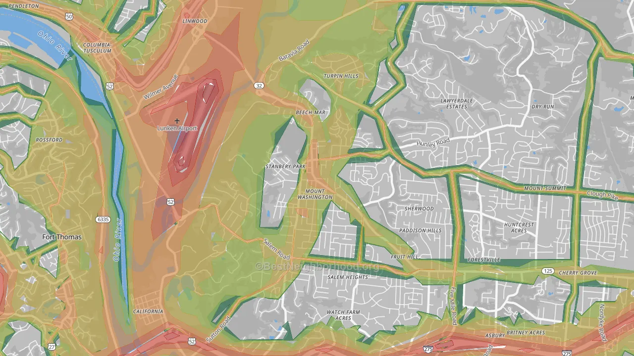 Mount Washington, Cincinnati, OH Map of Noise Levels in Mount Washington