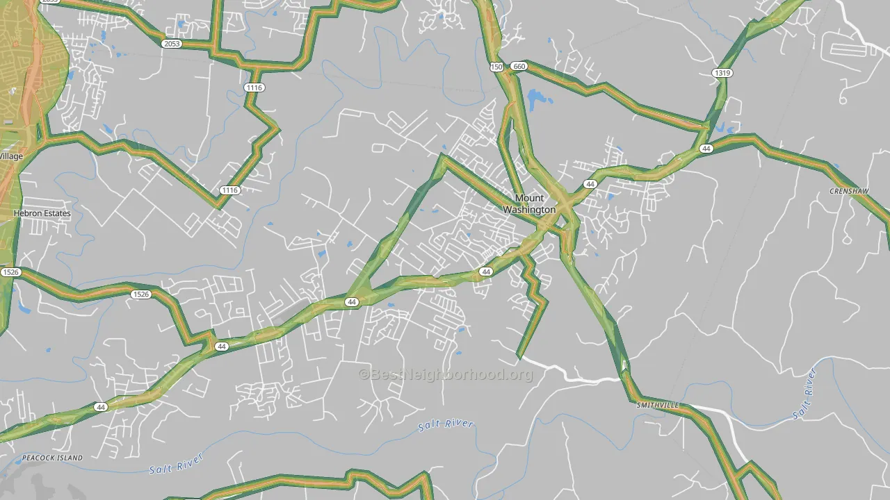 Mount Washington, KY Map of Noise Levels in Mount Washington