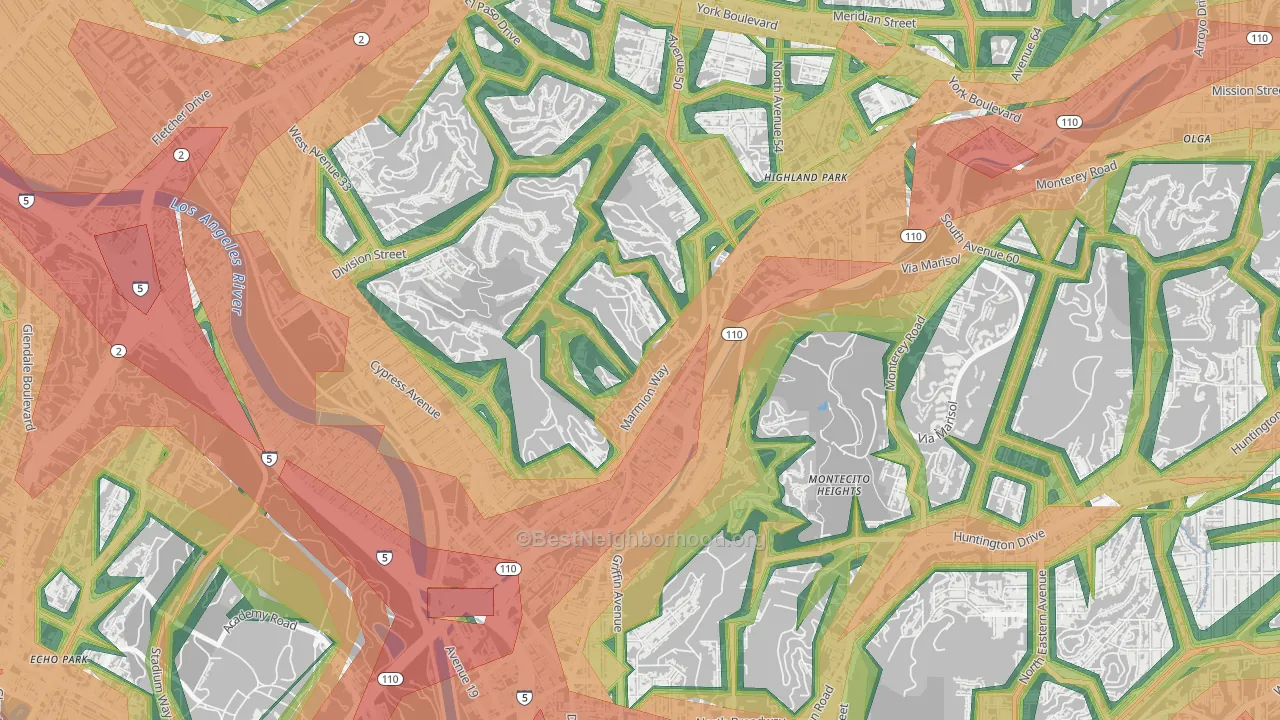 Mount Washington, Los Angeles, CA Map of Noise Levels in Mount Washington