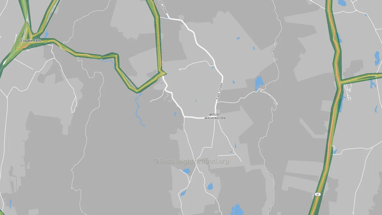 Mount Washington, MA Map of Noise Levels in Mount Washington
