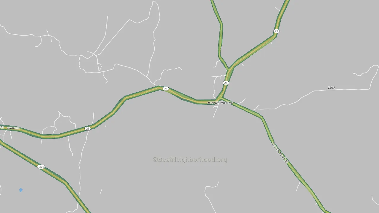 Mount Willing, AL Map of Noise Levels in Mount Willing