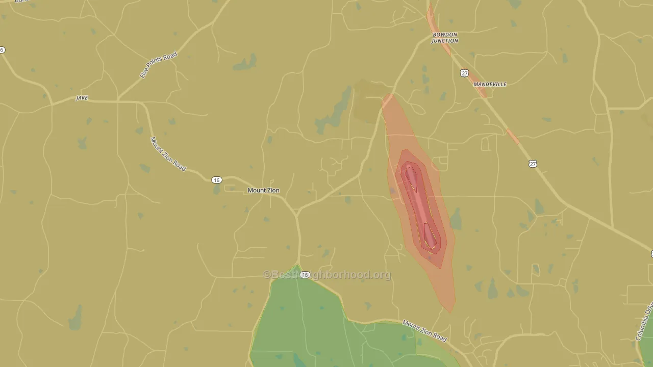 Mount Zion, GA Map of Noise Levels in Mount Zion