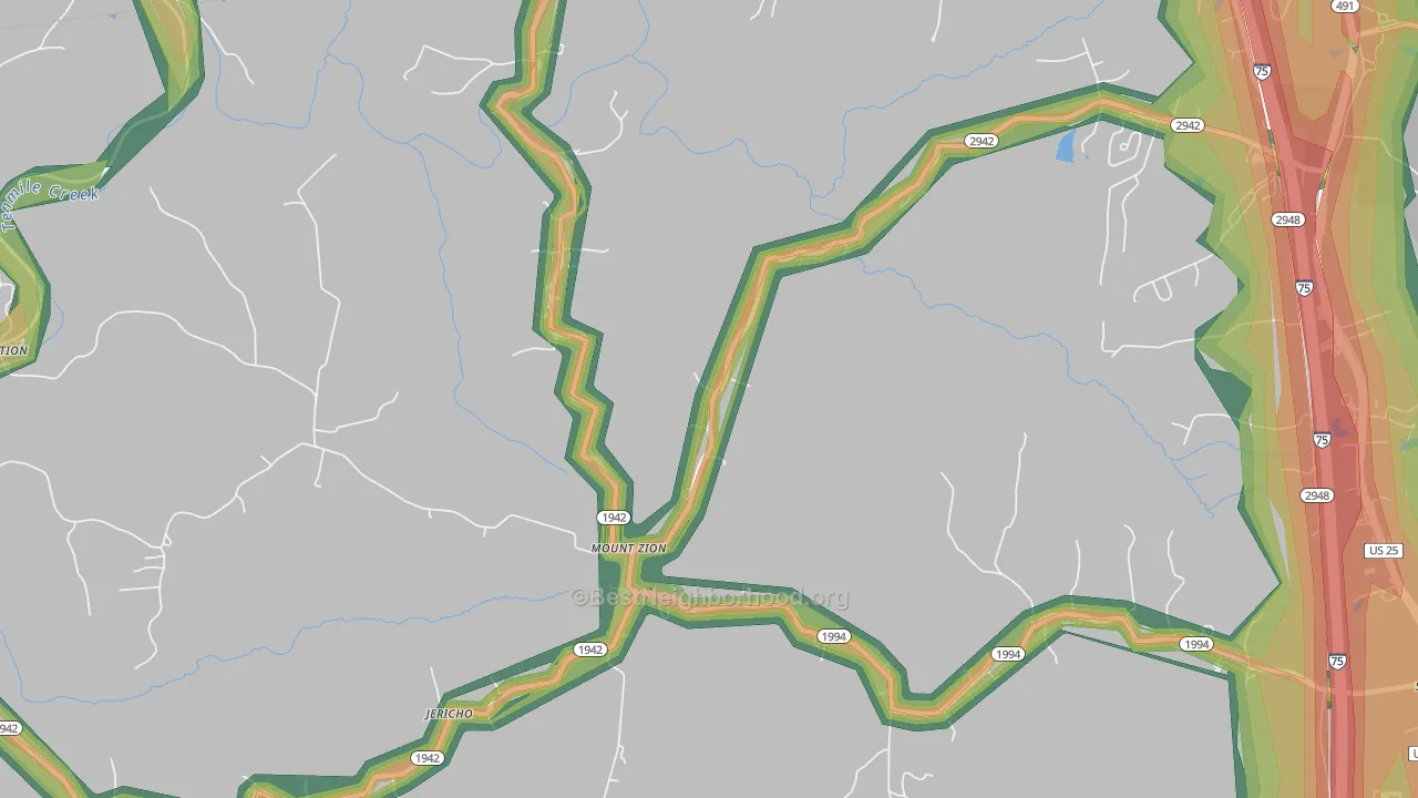Mount Zion, KY Map of Noise Levels in Mount Zion