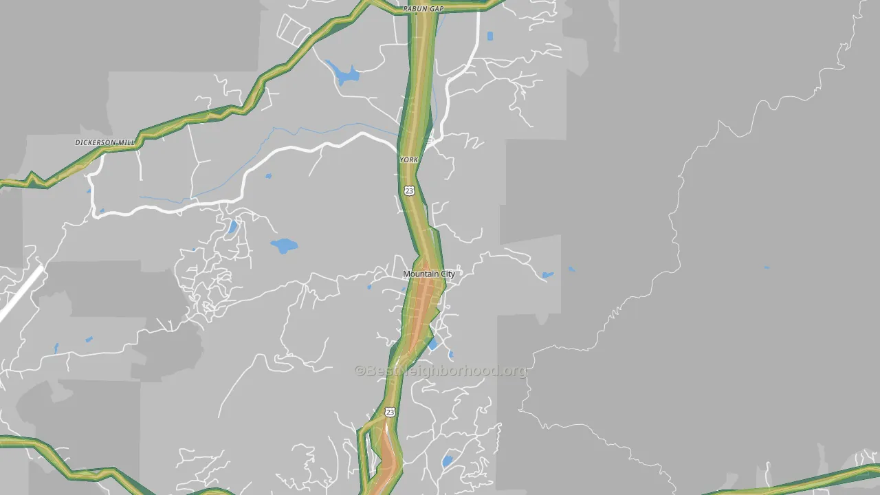 Mountain City, GA Map of Noise Levels in Mountain City