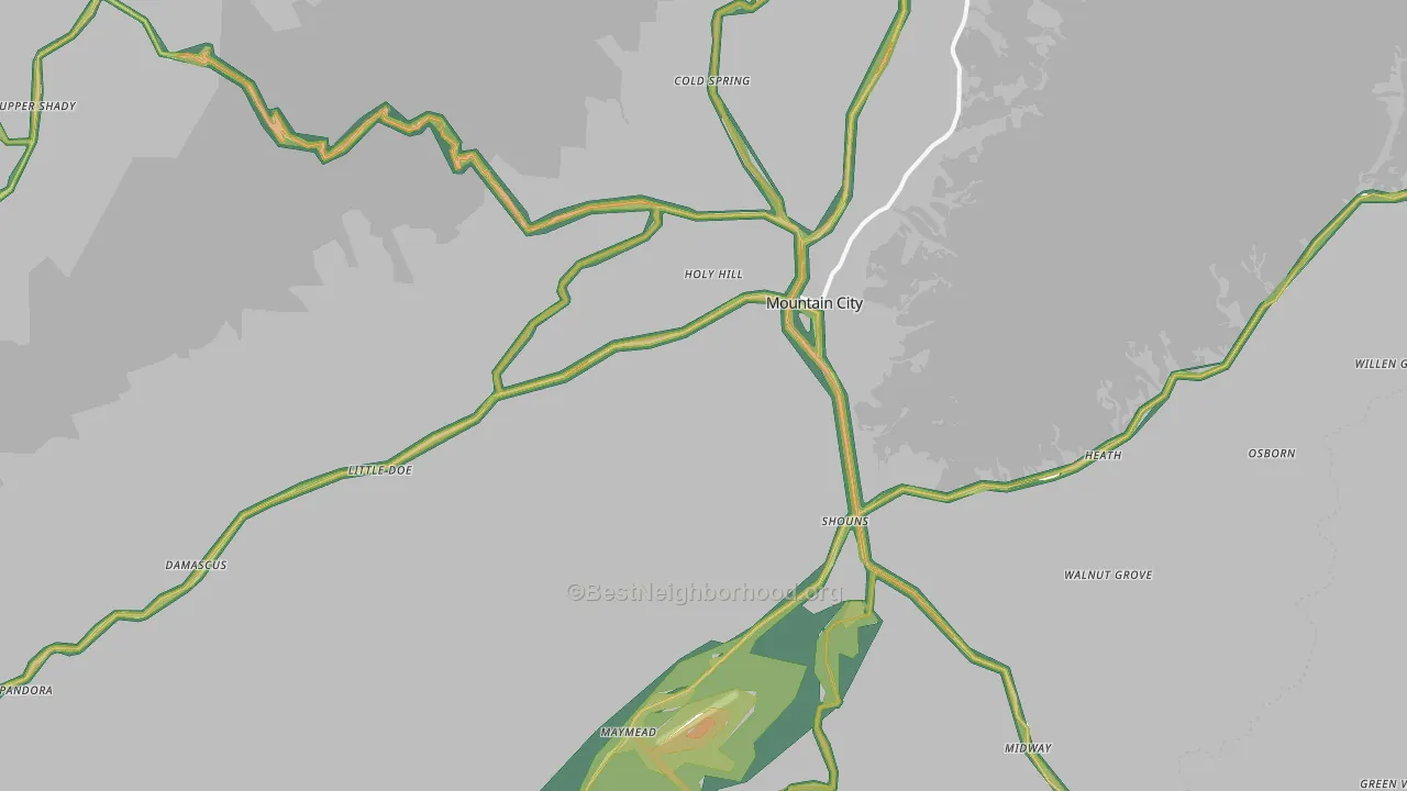 Mountain City, TN Map of Noise Levels in Mountain City