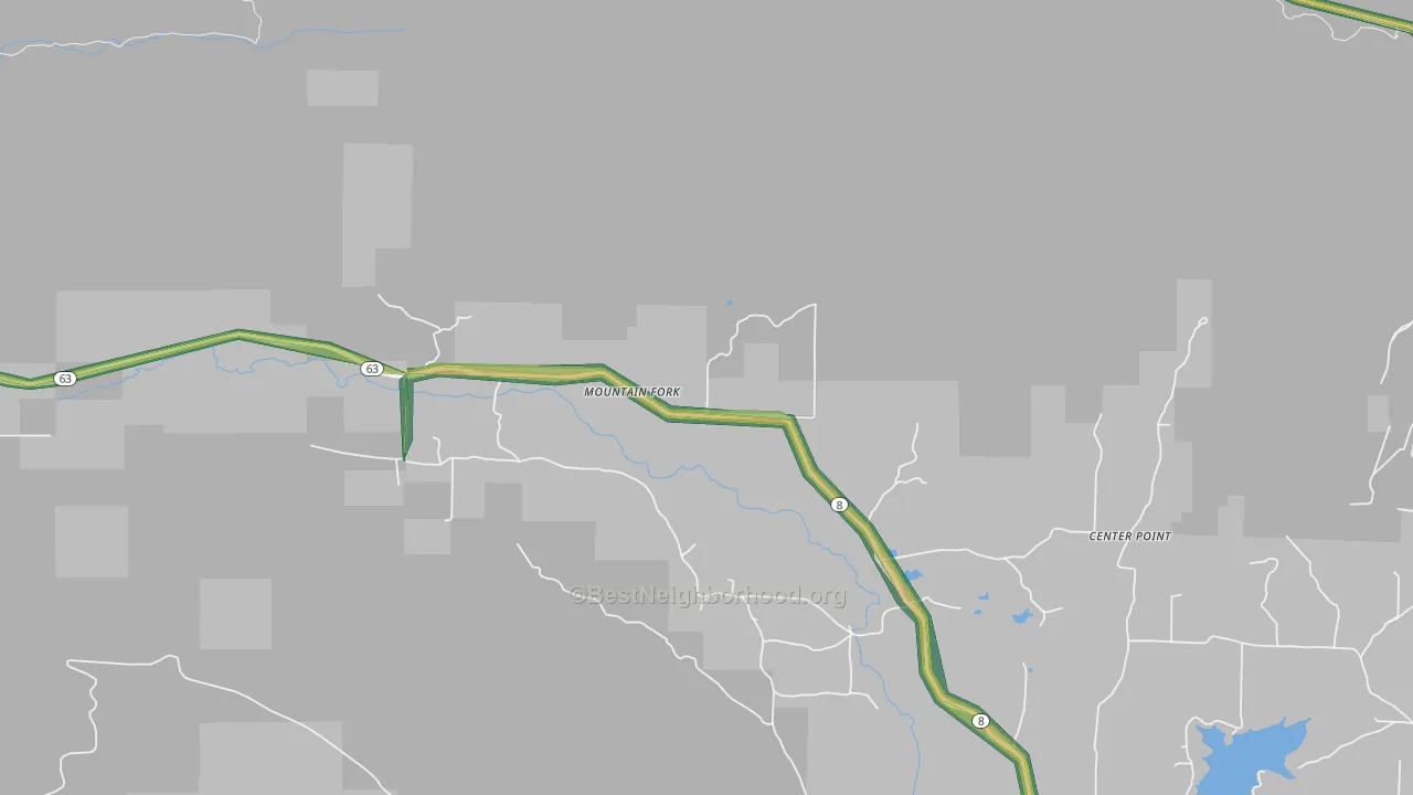 Mountain Fork, AR Map of Noise Levels in Mountain Fork