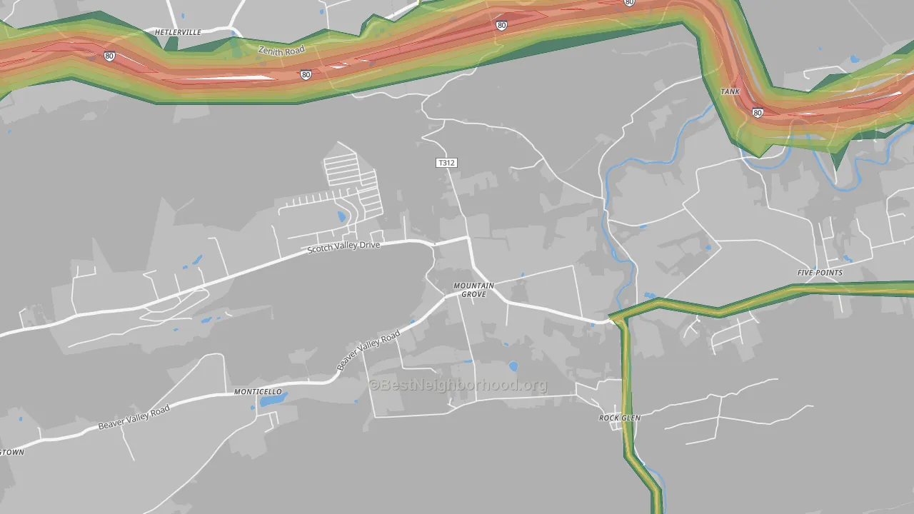 Mountain Grove, PA Map of Noise Levels in Mountain Grove