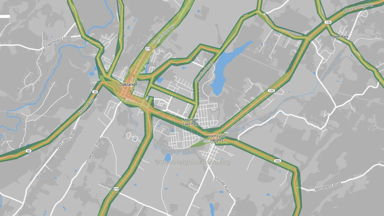 Mountain Lake Park, MD Map of Noise Levels in Mountain Lake Park