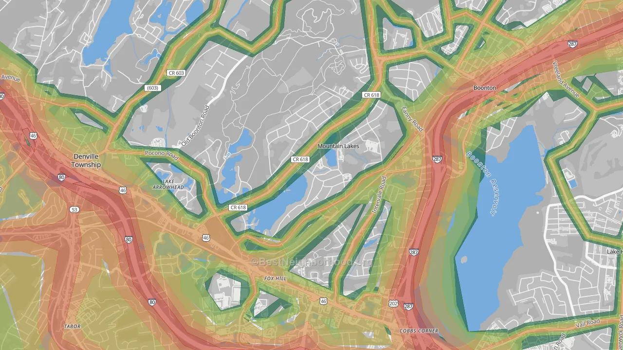 Mountain Lakes, NJ Map of Noise Levels in Mountain Lakes