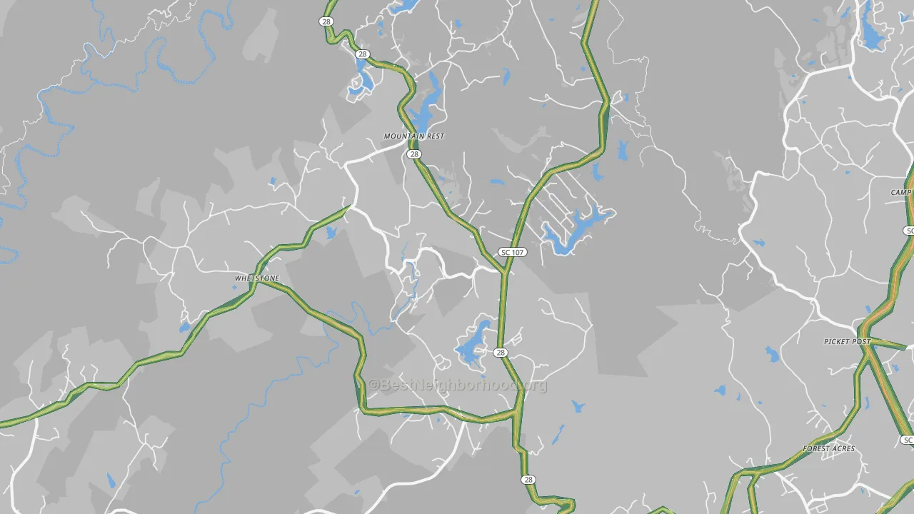 Mountain Rest, SC Map of Noise Levels in Mountain Rest