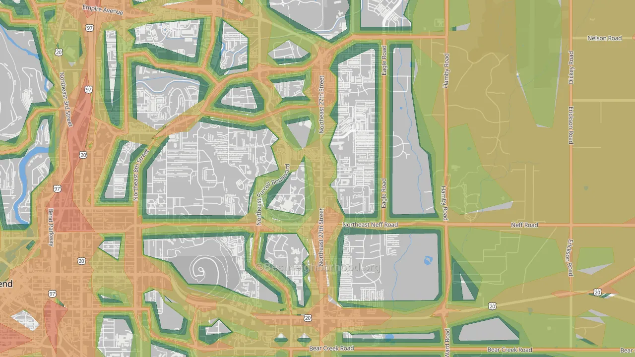 Mountain View, Bend, OR Map of Noise Levels in Mountain View