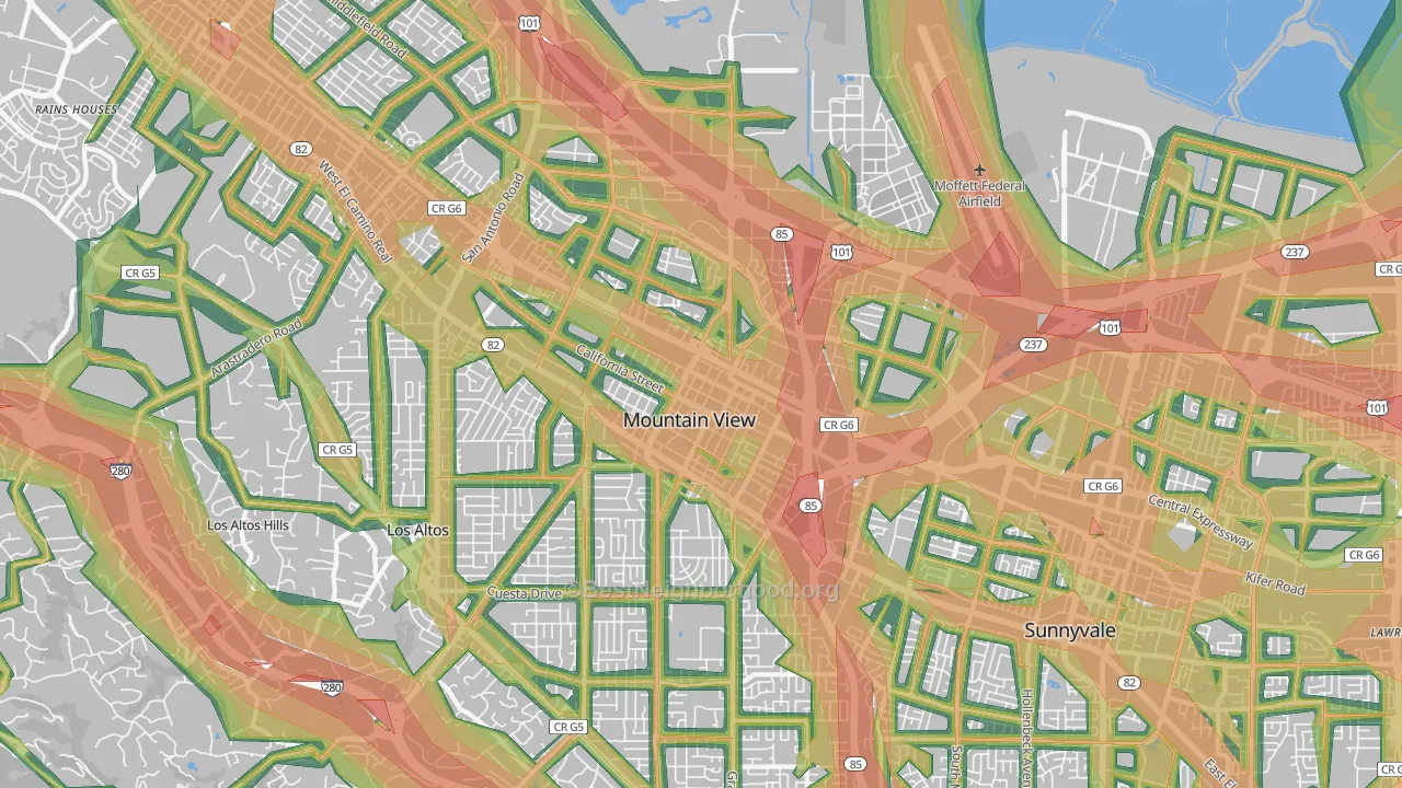 Mountain View, CA Map of Noise Levels in Mountain View