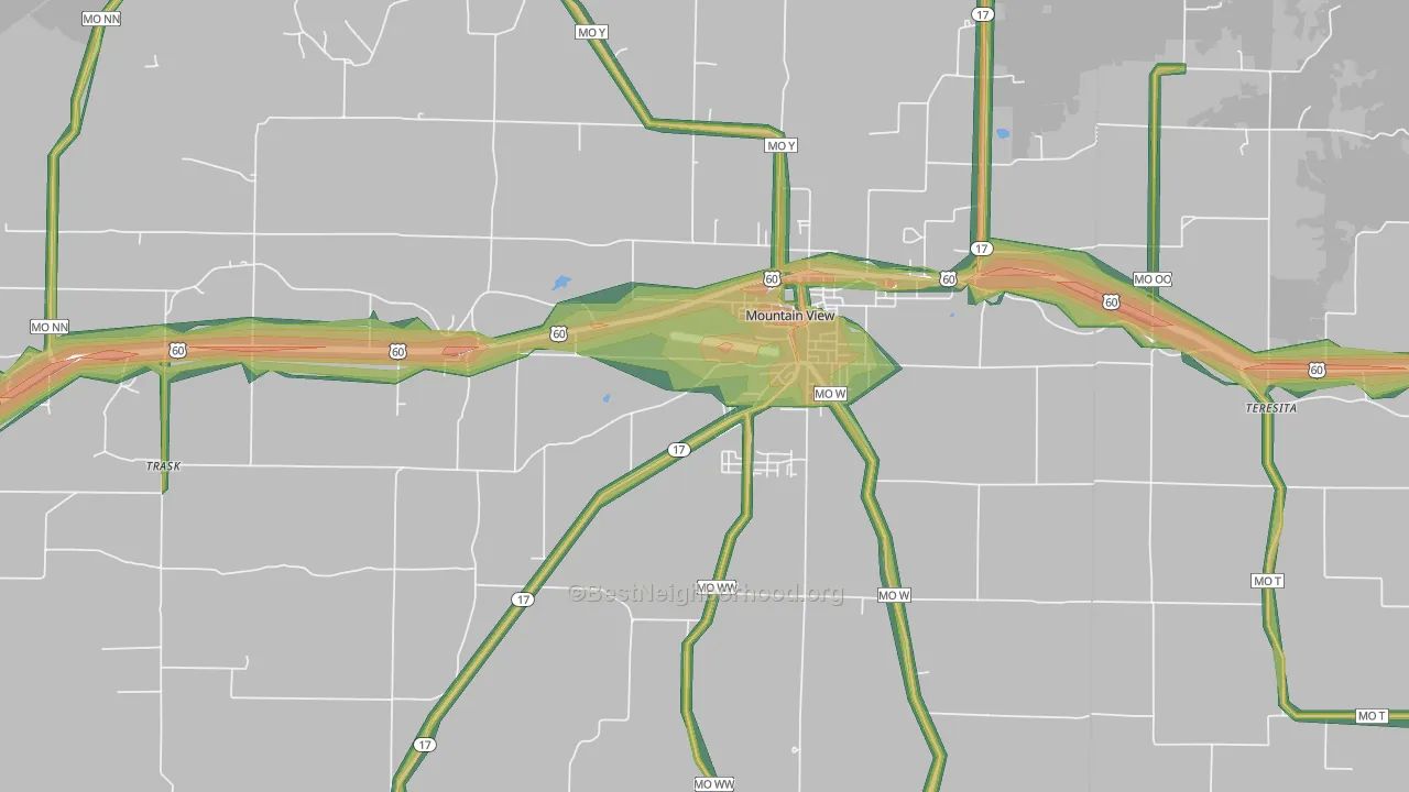 Mountain View, MO Map of Noise Levels in Mountain View